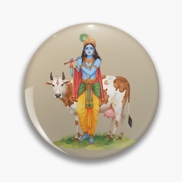 Item preview, Lord Krishna With Cow - Shri Hare Krishna Playing Flute - The God of Love  designed and sold by IndoPatterns.
