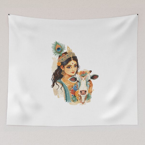 Item preview, Lord Krishna With Cow - Hare Krishna Playing Flute - The God of Love " designed and sold by IndoPatterns.