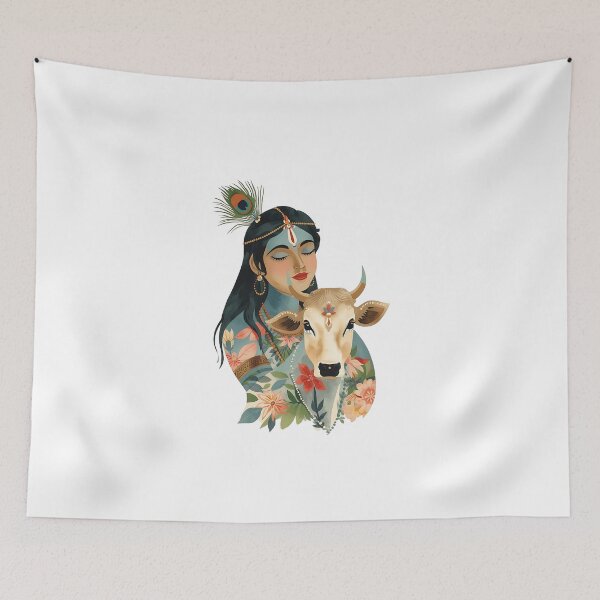 Item preview, Lord Shri Krishna With Cow - Hare Krishna Playing Flute - The God of Love " designed and sold by IndoPatterns.