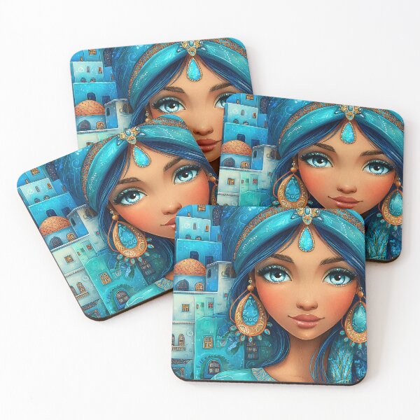 Item preview, Mesmerizing Blue-Eyed Girl in Vibrant Turquoise Art designed and sold by Artessie.