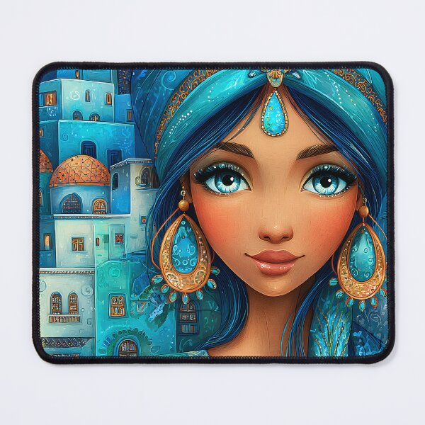 Item preview, Mesmerizing Blue-Eyed Girl in Vibrant Turquoise Art designed and sold by Artessie.