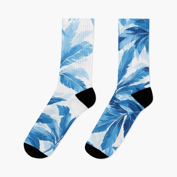 Item preview, Tropical Jungle Leaf Print Exotic Leaves White and Blue Fronds designed and sold by LeafPrints.