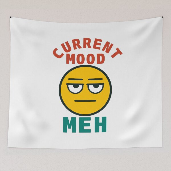 Item preview, Current Mood Meh Funny Emoji Tee emoji face with a tired, unamused expression, paired with the phrase designed and sold by Koony House and Field.