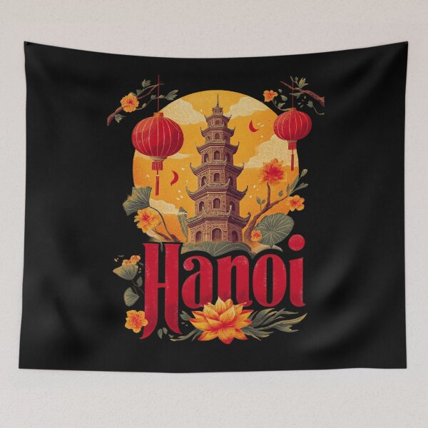 Item preview, Hanói – Diseño de pagoda, linternas y flores de loto designed and sold by Meiersbeste.