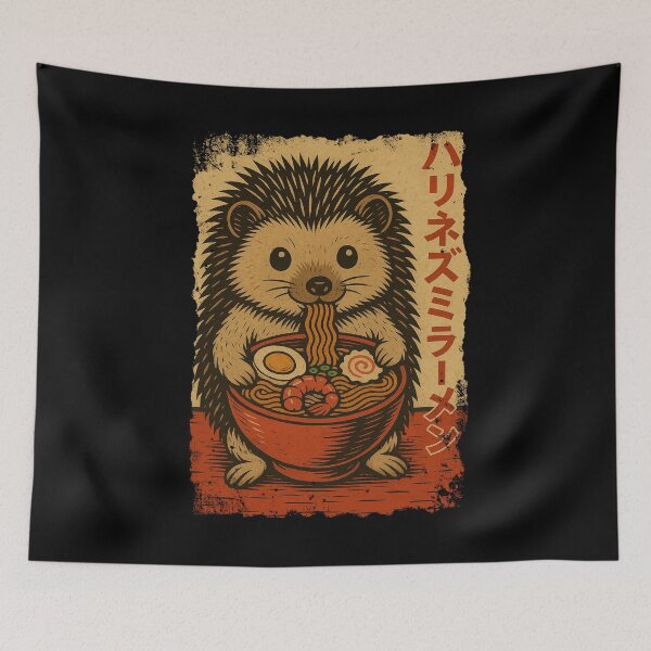 Item preview, Hedgehog Ramen with Shrimp and Egg – Playful Japanese Retro Vintage Style designed and sold by Damcoc.