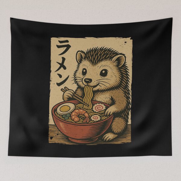Item preview, Hedgehog Ramen with Naruto and Shrimp Nostalgic Japanese Vintage Artwork designed and sold by Damcoc.