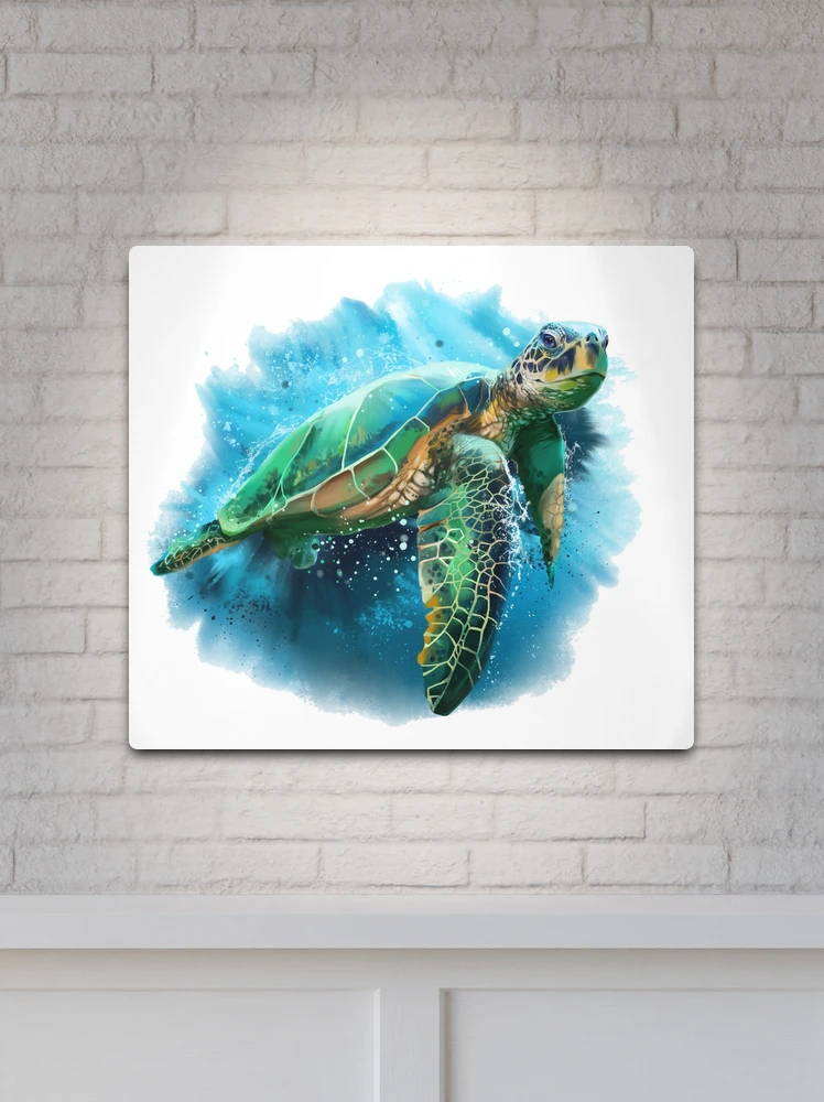 Colorful Turtle Paint Art and ocean | Metal Print