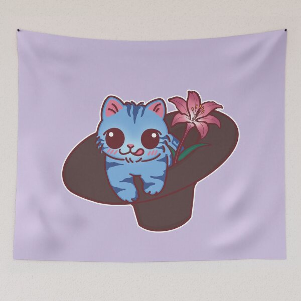 Item preview, Blue Derpy Cat in Magic Hat with Flower designed and sold by BGMeYou.