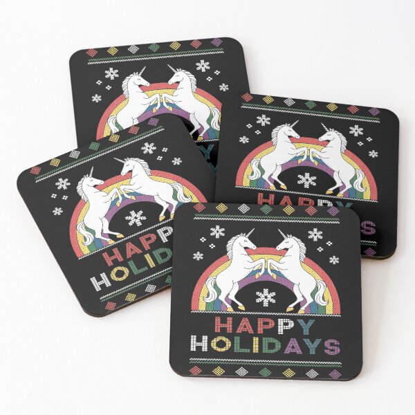 Item preview, Happy Holigays Xmas LGBT Ugly Christmas Cute Unicorn Rainbow designed and sold by Charidana.