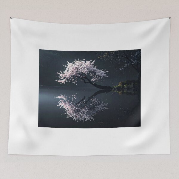 Item preview, "Sakura's Dream: Night Reflection on a Lake" designed and sold by Schoenenwald - Illustrations Uniques et Originales.