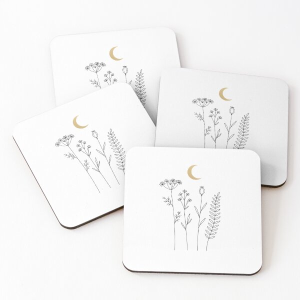 Item preview, Moonlit Wildflowers – Minimal Botanical Line Art with Crescent Moon designed and sold by Your Therapist's Art.