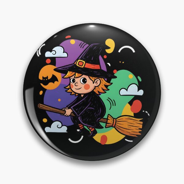 Item preview, Cute Little Witch Flying on Broom with Bats and Moon designed and sold by SeGoArtDesign.