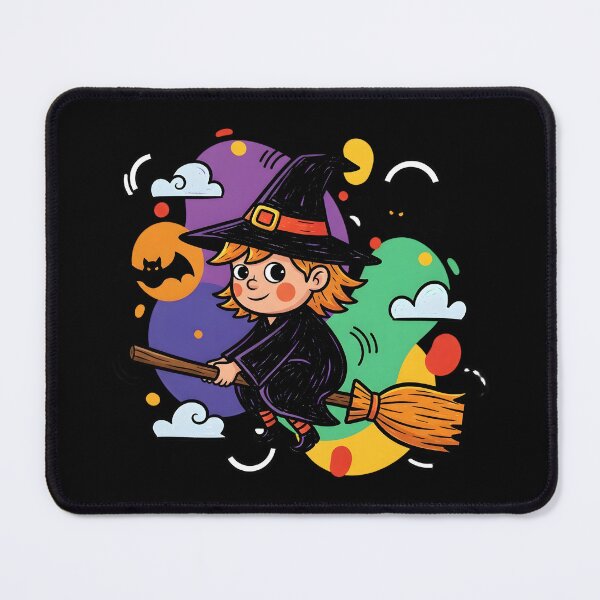 Item preview, Cute Little Witch Flying on Broom with Bats and Moon designed and sold by SeGoArtDesign.