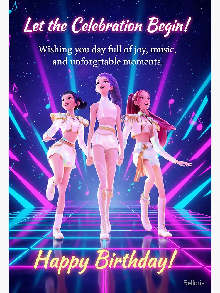 Kpop Demon Hunter Idol Group Birthday Card – Neon Celebration