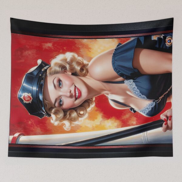 Item preview, Classic Police Pin-Up Xanthea Romelia Illustrative Portrait Fascinating AI Concept Art by Xzendor7 designed and sold by Xzendor7 Digital Art Creations.