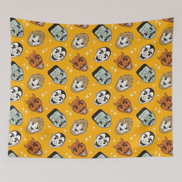 Item preview, Vintage Halloween Mask Pattern – Retro Monsters designed and sold by musingtreeart.