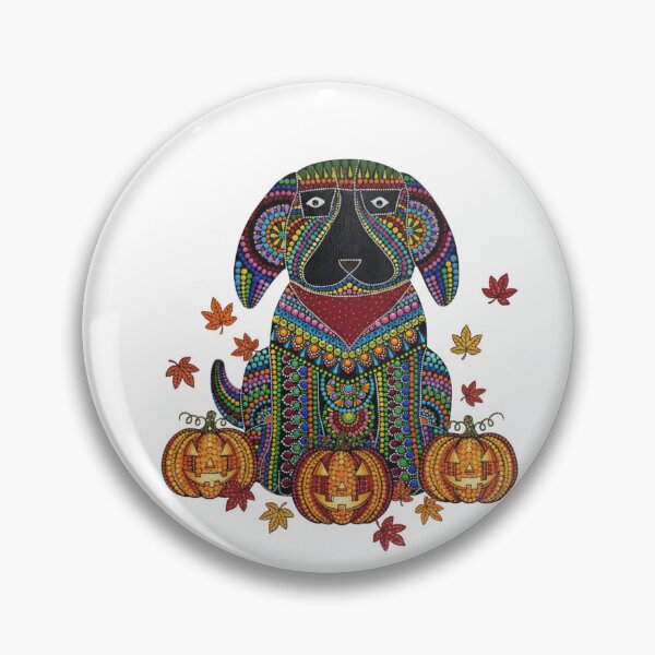 Artikelvorschau, Verzauberter Herbstwelpe – Mandala-Hund mit Kürbislaternen entworfen und verkauft von DotsNSoul.