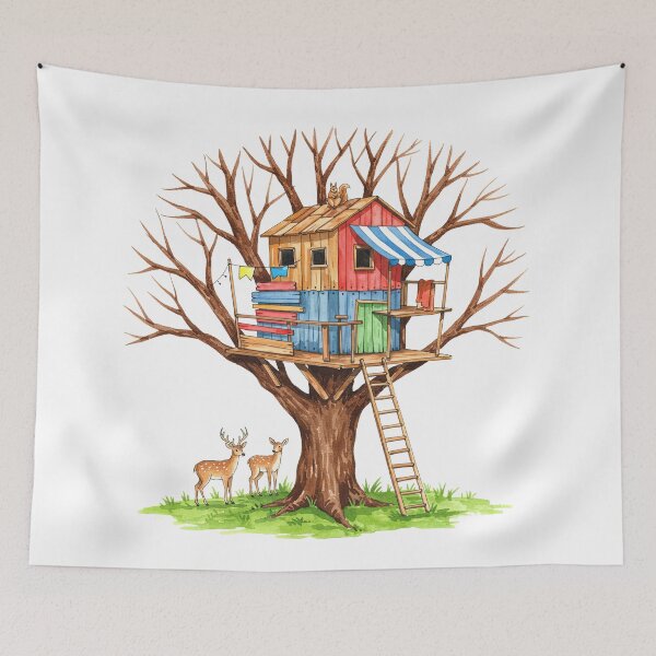 Item preview, Watercolor Treehouse with Forest Animals designed and sold by TeeARTHY.