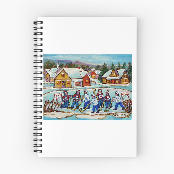 Item preview, Hockey Sticks At Village Ice Rink Country Hockey Game Canadian Winter Scene Painting designed and sold by abe-lingram.
