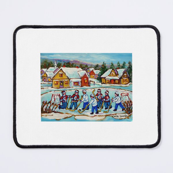 Item preview, Hockey Sticks At Village Ice Rink Country Hockey Game Canadian Winter Scene Painting designed and sold by abe-lingram.