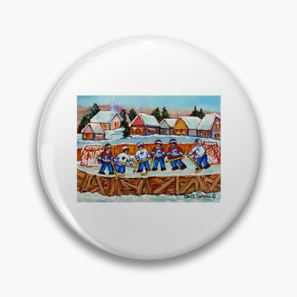 Item preview, Country Rink Hockey Game Quebec Laurentian Village Scene Canadian Winter Art designed and sold by abe-lingram.