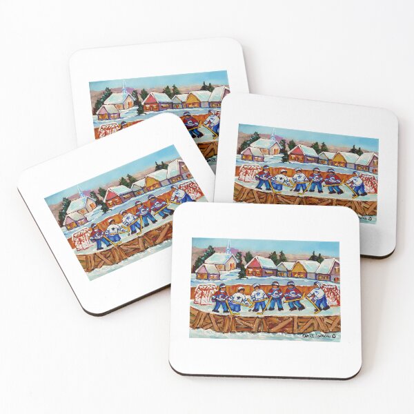 Item preview, Country Rink Hockey Game Quebec Laurentian Village Scene Canadian Winter Art designed and sold by abe-lingram.