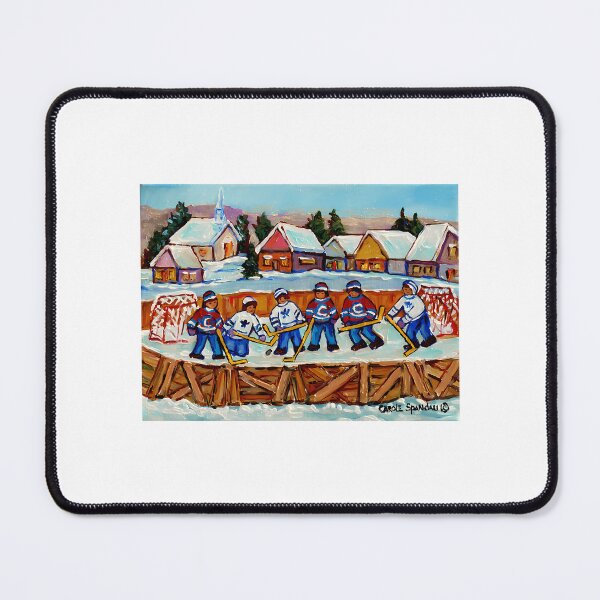 Item preview, Country Rink Hockey Game Quebec Laurentian Village Scene Canadian Winter Art designed and sold by abe-lingram.