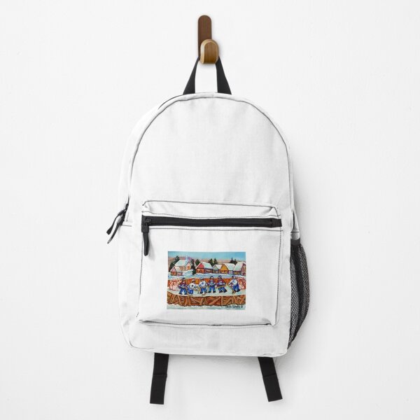 Item preview, Country Rink Hockey Game Quebec Laurentian Village Scene Canadian Winter Art designed and sold by abe-lingram.