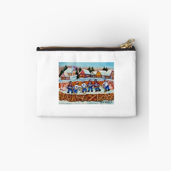 Item preview, Country Rink Hockey Game Quebec Laurentian Village Scene Canadian Winter Art designed and sold by abe-lingram.