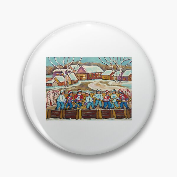 Item preview, Hockey Sticks At Village Ice Rink Country Hockey Game Canadian Winter Scene Painting designed and sold by abe-lingram.