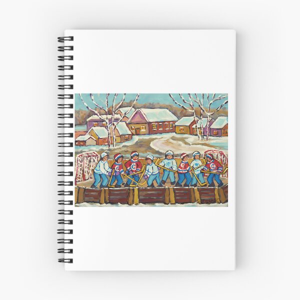 Item preview, Hockey Sticks At Village Ice Rink Country Hockey Game Canadian Winter Scene Painting designed and sold by abe-lingram.