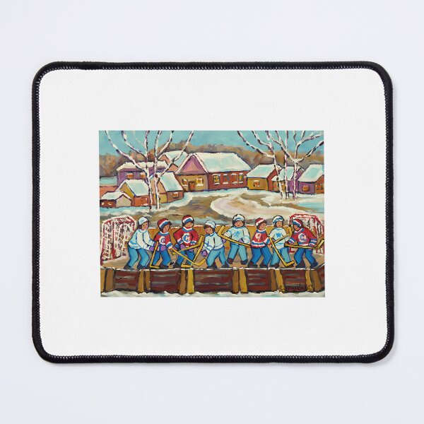 Item preview, Hockey Sticks At Village Ice Rink Country Hockey Game Canadian Winter Scene Painting designed and sold by abe-lingram.
