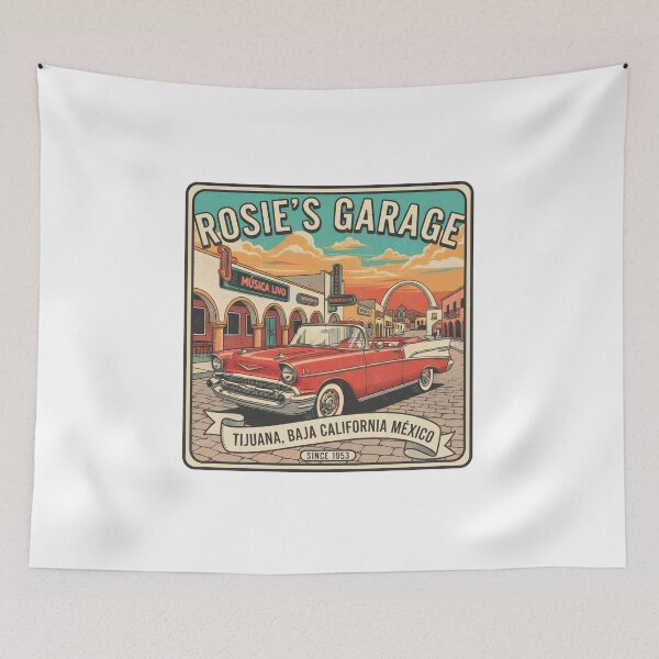 Item preview, Rosie's Garage - Tijuana, Mexico - Vintage Classic Car Art designed and sold by RedDelaney.