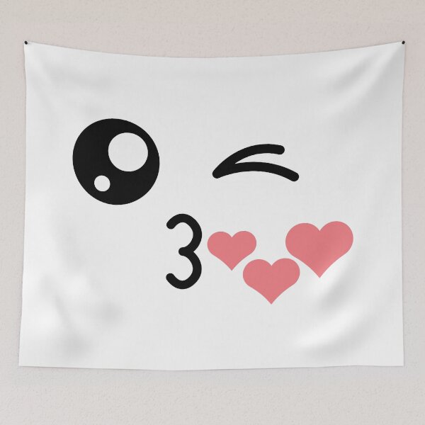 Item preview, Cute kawaii winky kiss mouth hearts face designed and sold by BlushyPrint.