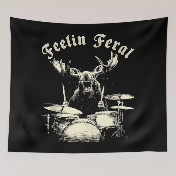 Item preview, Feelin Feral For Vintage Cute Moose Playing Drums Funny Music Animal Drummer designed and sold by EganPace.