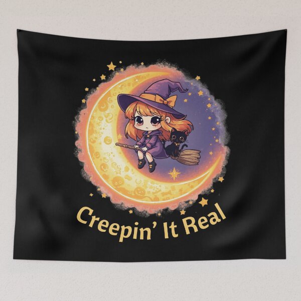 Item preview, Cute Halloween Witch with Cat on Moon designed and sold by AnetasArts.