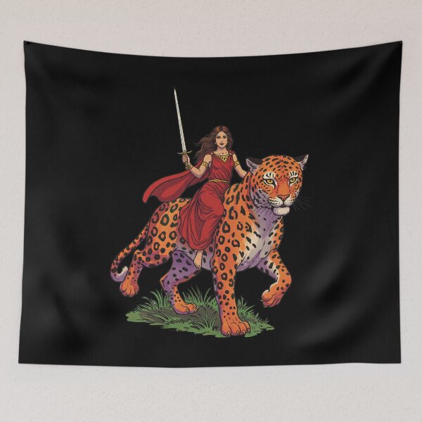 Item preview, Warrior Woman Riding Cheetah Fantasy designed and sold by TeeARTHY.