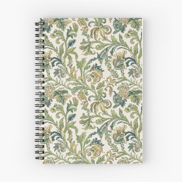 Item preview, Seamless pattern of curved stems with leaves and flowers in shades of green, blue, and yellow designed and sold by HolmeProud.