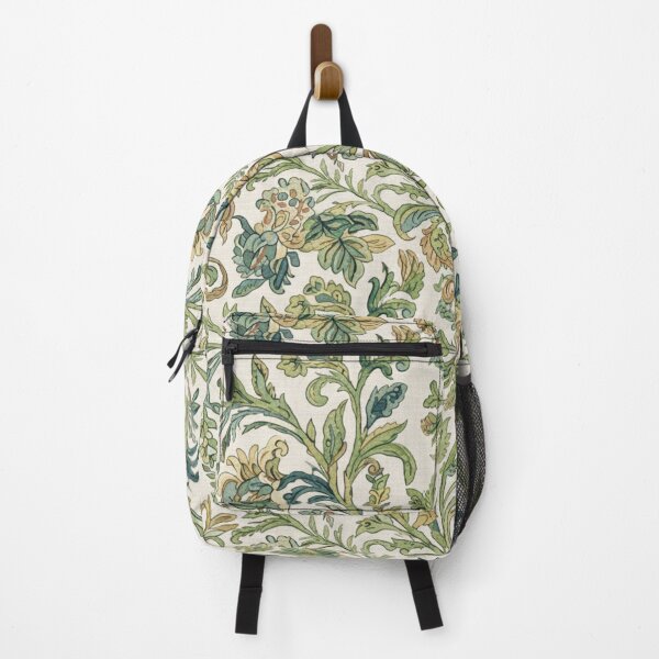 Item preview, Seamless pattern of curved stems with leaves and flowers in shades of green, blue, and yellow designed and sold by HolmeProud.