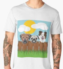 Illustration lucky dogs on a wooden fence Men's Premium T-Shirt