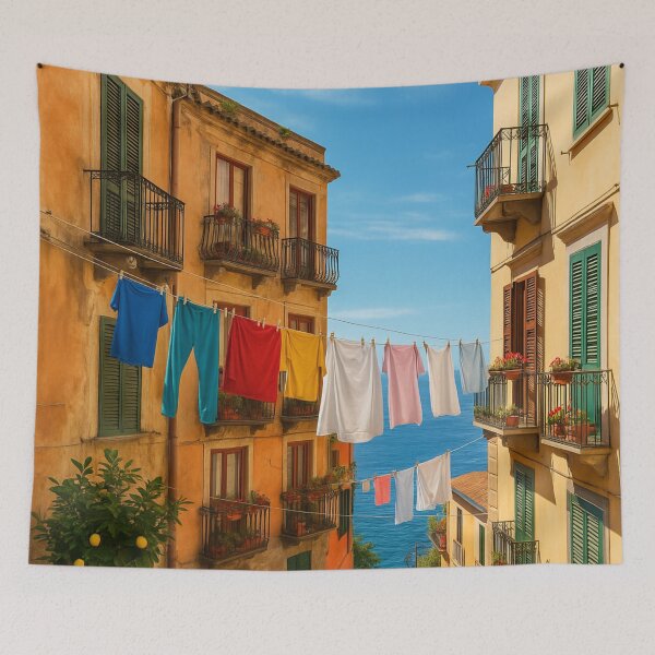 Item preview, Italian Laundry Day – Colorful Washing Line by the Sea designed and sold by The Sandy Design Store.