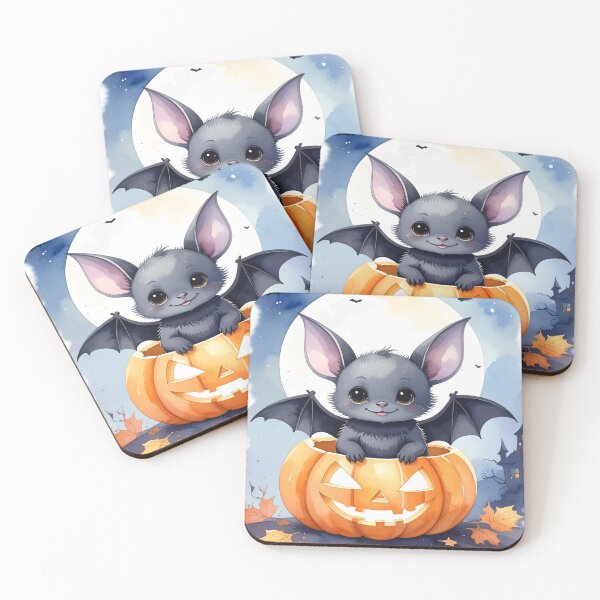 Item preview, cute bat sitting in Halloween pumpkin watercolors designed and sold by LiskoDesign.