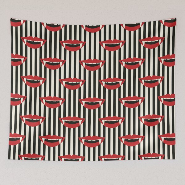 Item preview, Retro Halloween Vampire Teeth Black and White Pattern designed and sold by trefail.