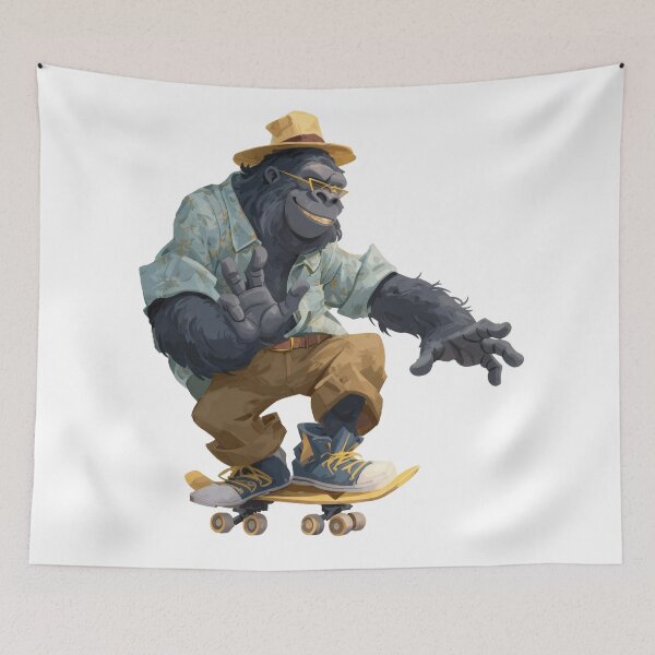 Item preview, Happy Gorilla on Skateboard - Illustration designed and sold by yumas.