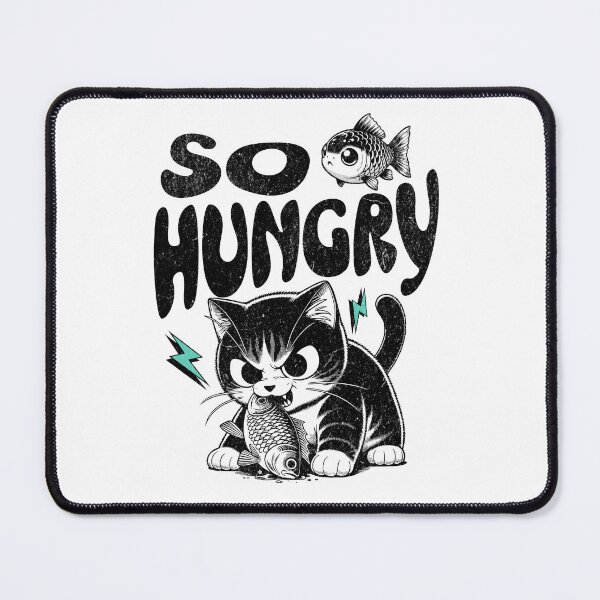 Item preview, So Hungry Cute Angry Cat with Fish – Funny Kawaii Kitten Illustration designed and sold by cybersilverhand.
