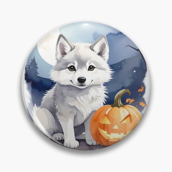 Item preview, Halloween young wolf with night sky, pumpkins and bats watercolor designed and sold by LiskoDesign.