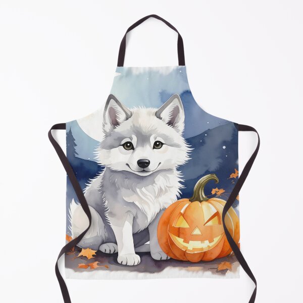 Item preview, Halloween young wolf with night sky, pumpkins and bats watercolor designed and sold by LiskoDesign.