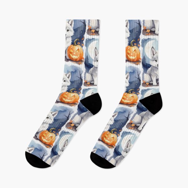 Item preview, Halloween young wolf with night sky, pumpkins and bats watercolor designed and sold by LiskoDesign.