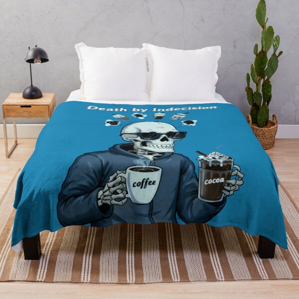 Item preview, Death by Indecision — Skeleton Choosing Coffee or Cocoa | Funny Caffeinated Skull Art designed and sold by Pjotre7.