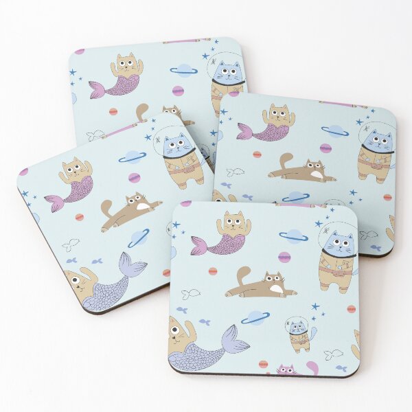 Item preview, Cosmic and Mermaid Kitties Little blue pink lavender designed and sold by PatternsBySassano .
